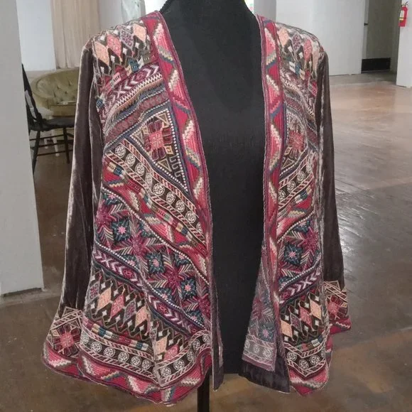 Johnny Was Graphite velour embroidered jacket - Picture 1 of 16